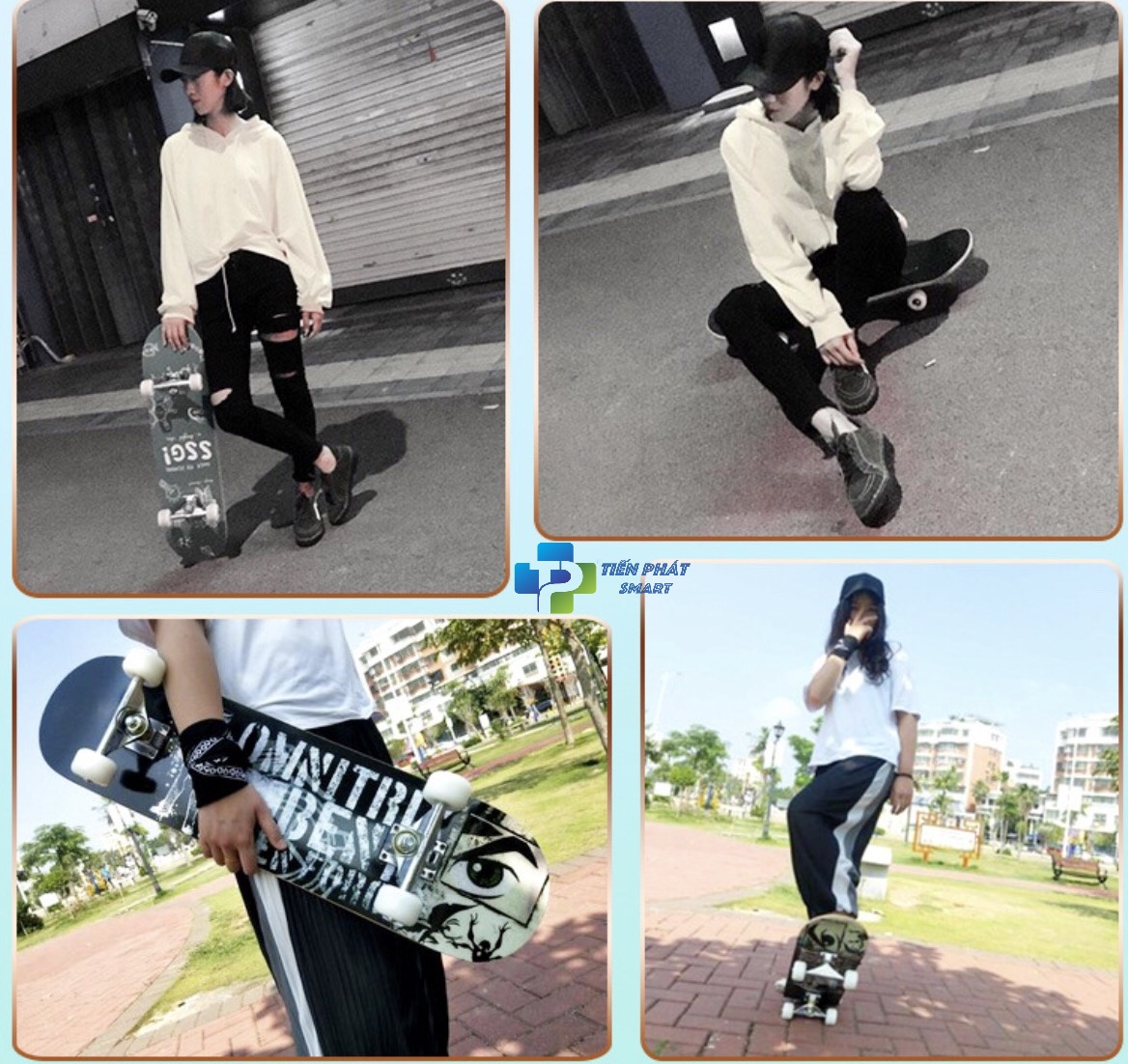 Ván trượt Người Lớn Skateboard Mặt Nhám, Bánh Pu Cỡ Đại 80x20+ Khung Hợp Kim Nhôm Chịu Lực