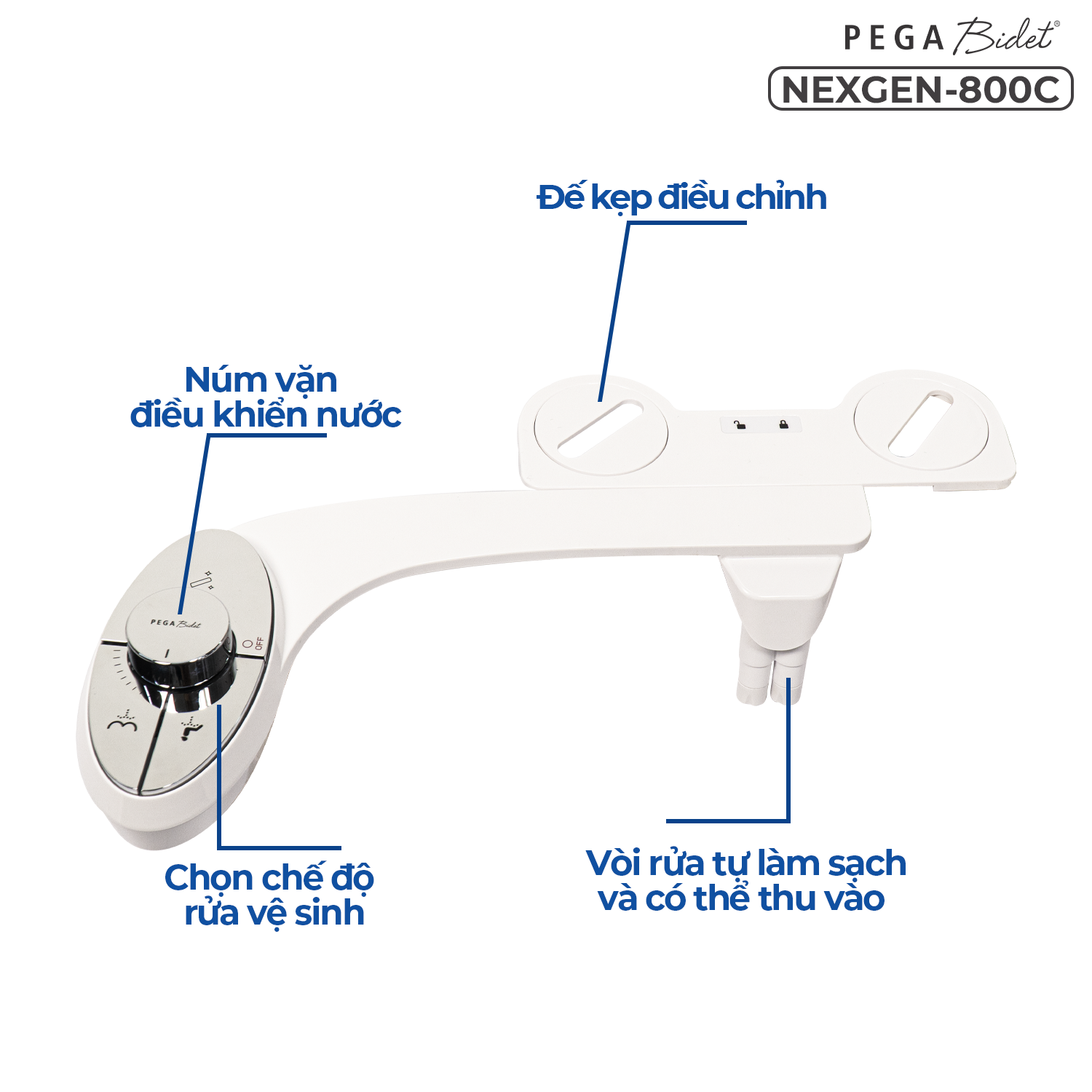 Vòi Xịt, Vòi Rửa Vệ Sinh Thông Minh PEGA Bidet LUX NEXGEN-800C Thế Hệ Mới, 2 Vòi Rửa Có Chức Năng Chuyên Dụng Cho Nữ, Dễ Lắp Đặt, Rất cần cho Trẻ Em, Người Già và Phụ Nữ Mang Thai - Thương Hiệu Mỹ