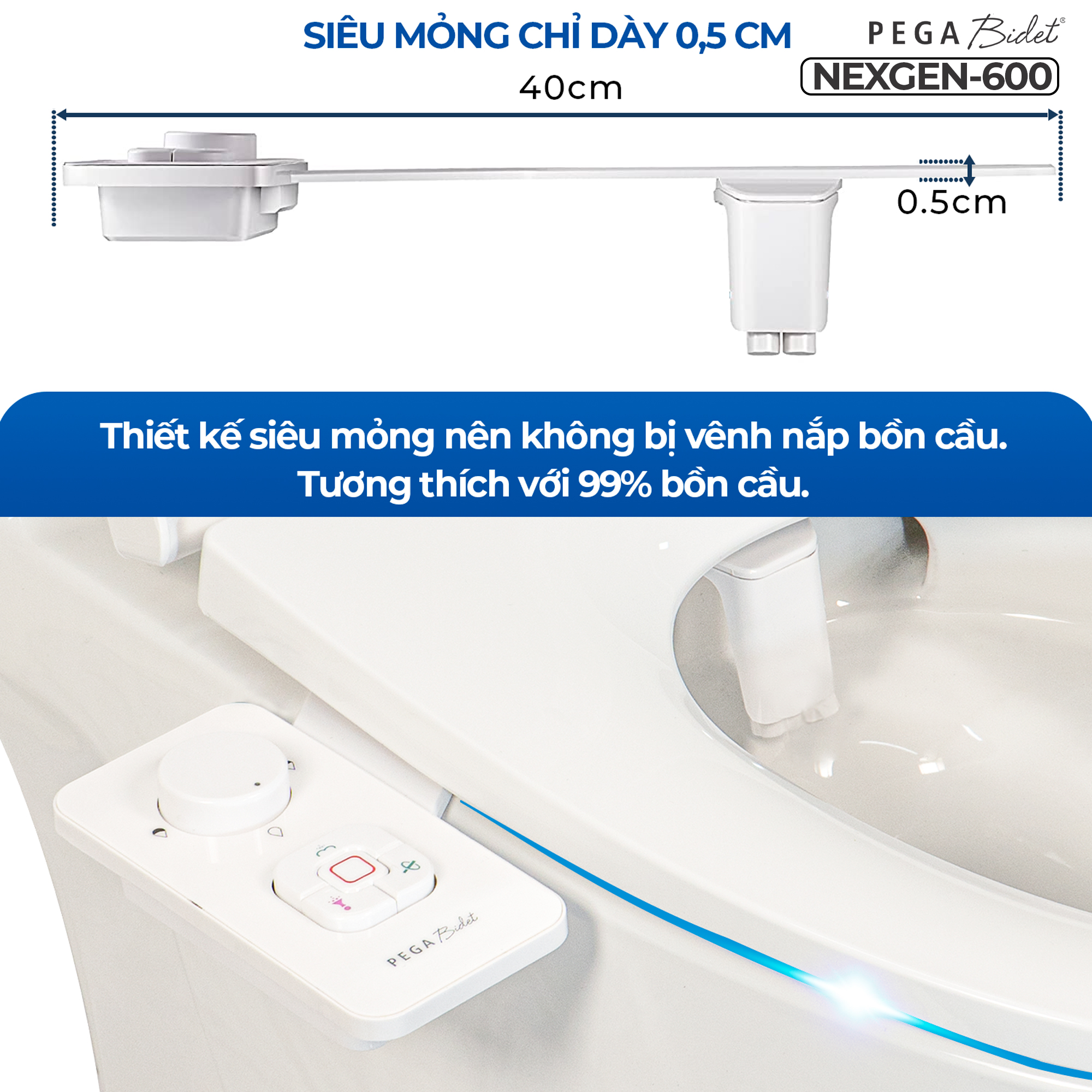 Vòi Xịt Rửa Vệ Sinh Thông Minh PEGA Bidet NEXGEN-800P Thế Hệ Mới, 2 Vòi Rửa Có Chức Năng Chuyên Dụng Cho Nữ, Dễ Lắp Đặt, Rất cần cho Trẻ Em, Người Già và Phụ Nữ Mang Thai - Thương Hiệu Mỹ