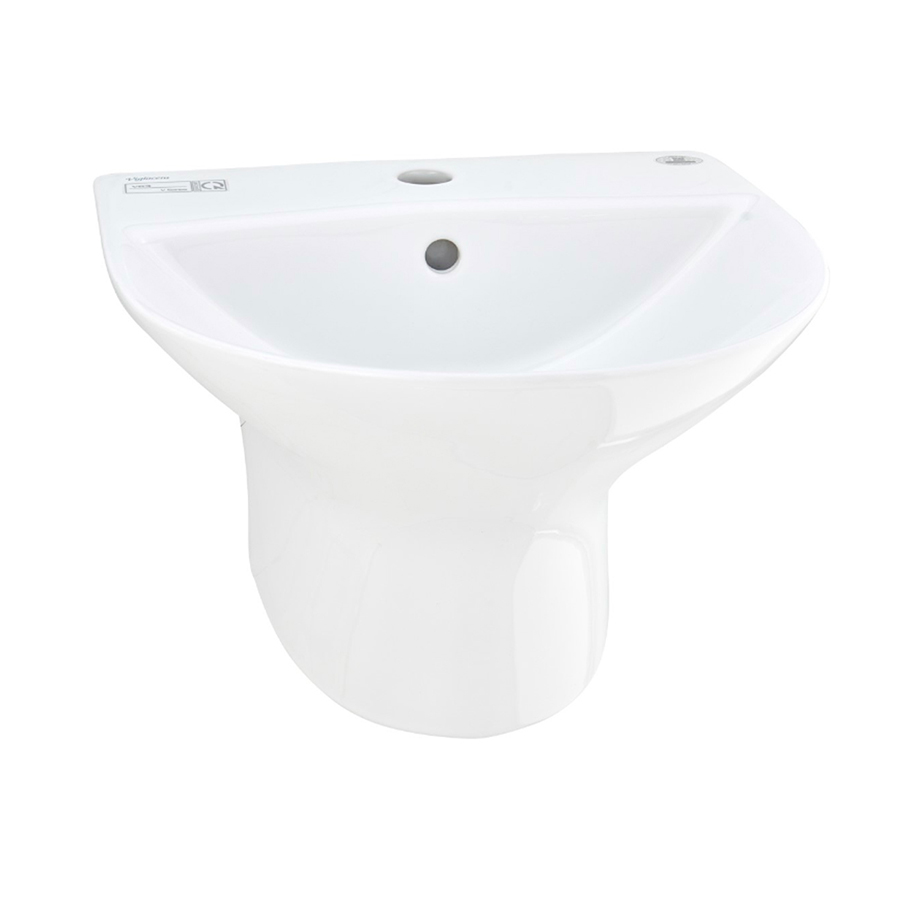 Bộ lavabo treo tường liền chân Viglacera V63 sứ Ceramic cao cấp, men Nano kháng khuẩn, chuẩn ISO 9001, có lỗ xả tràn - Hoa Sen Home - Hàng chính hãng