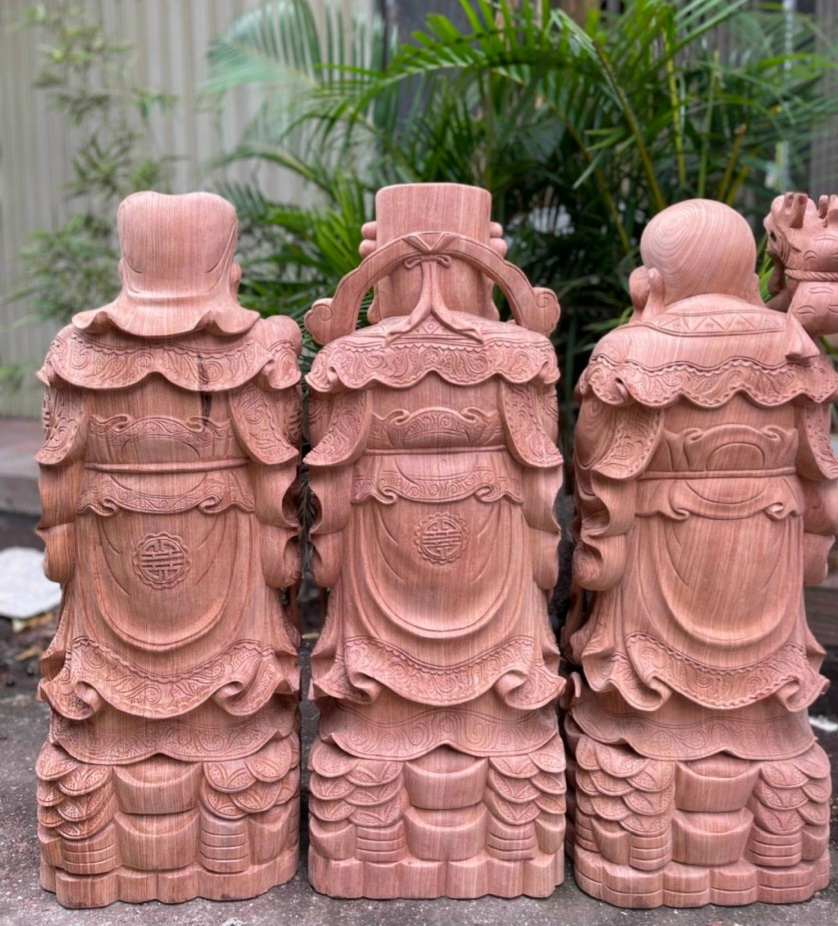 Bộ tượng phật tam đa phúc lộc thọ bằng gỗ hương đá liền khối đẹp long lanh kt cao 80×30×24cm