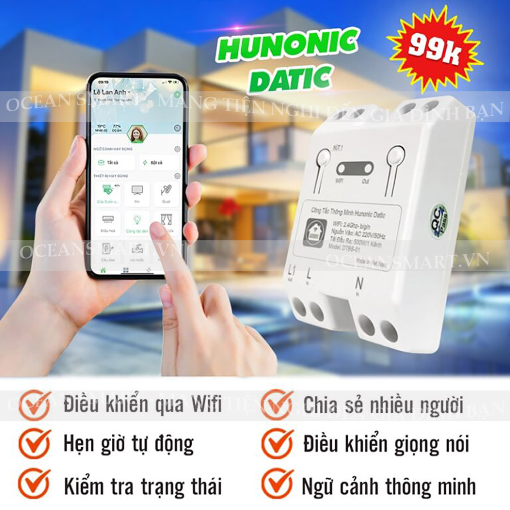 Công Tắc Thông Minh, Công Tắc Wifi Giá Rẻ Hunonic Datic Basic - DTBS01