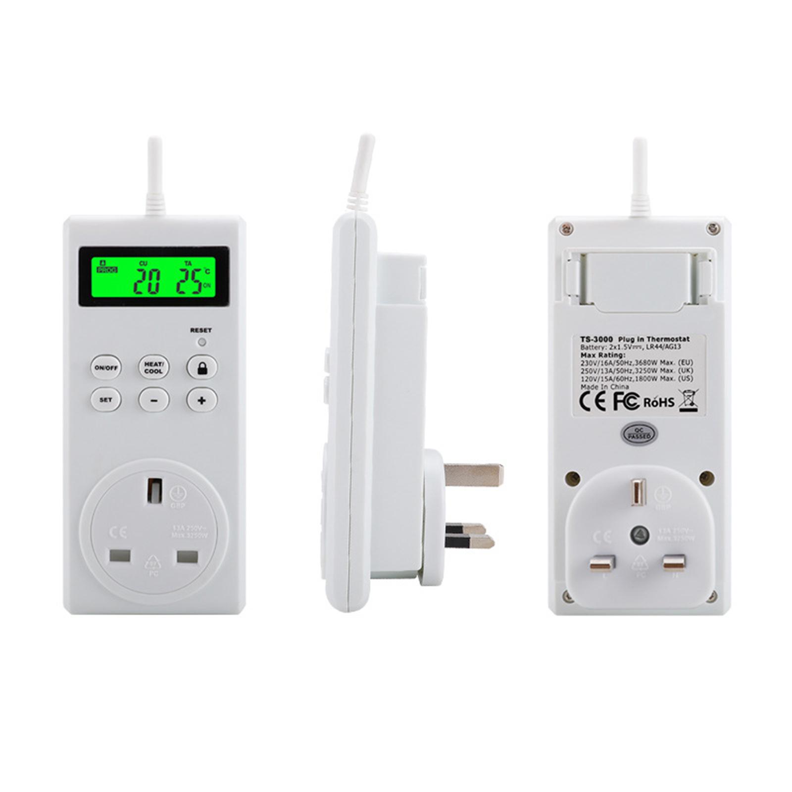 Wireless Temperature Controlled Outlet, Digital Plug in Thermostat Outlet Remote Control Temp Sensor Heating & Cooling Mode, Work with Heaters