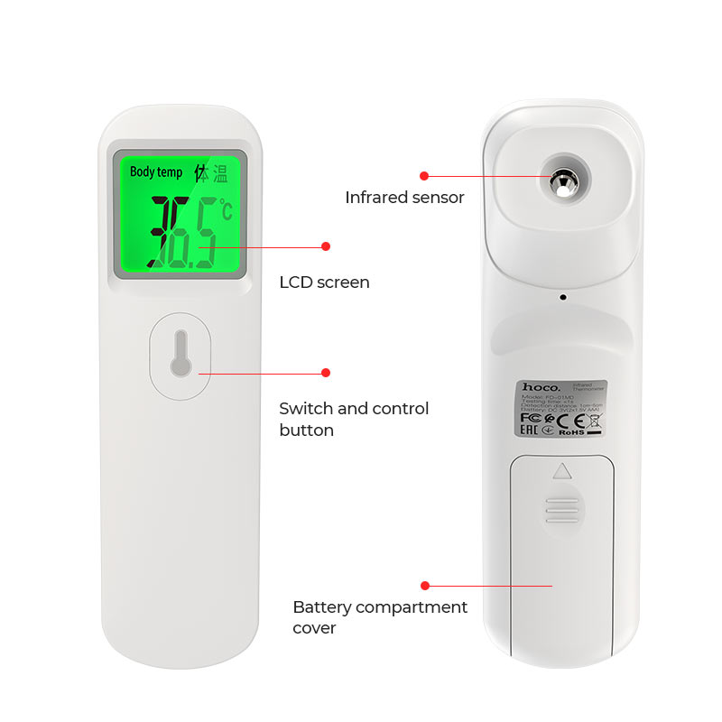 Nhiệt kế hồng ngoại cao cấp Chính hãng Hoco - FD-01MD, cảm ứng nhiệt hồng ngoại, màn LCD, độ chính xác cao