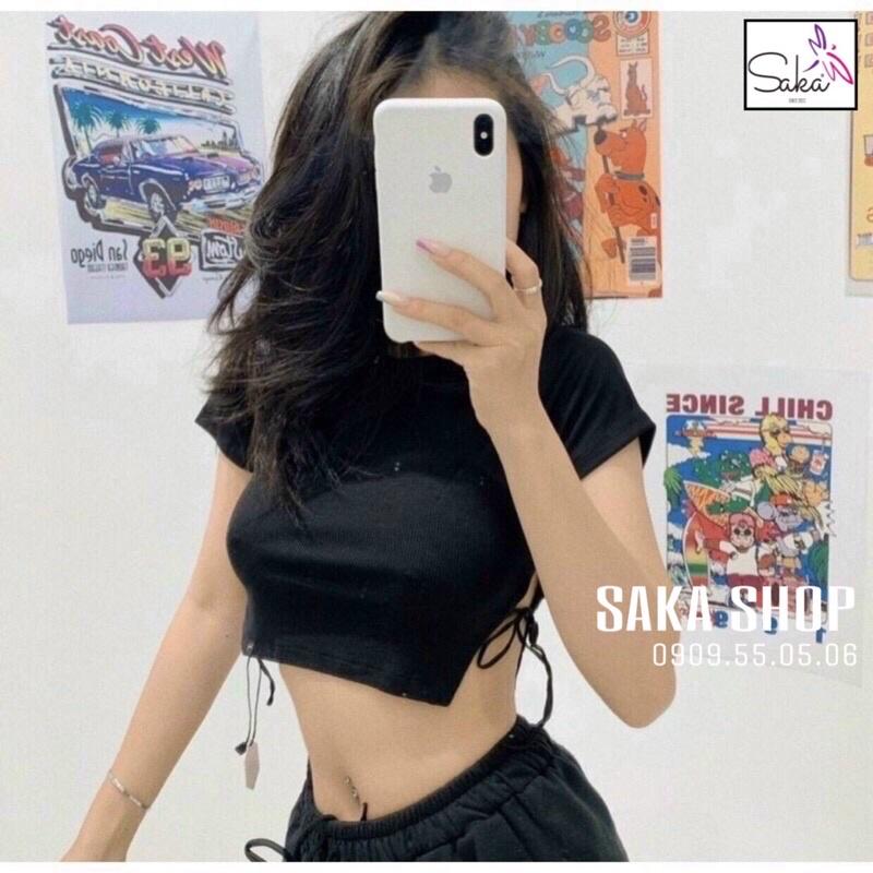 Áo thun croptop nữ buộc dây