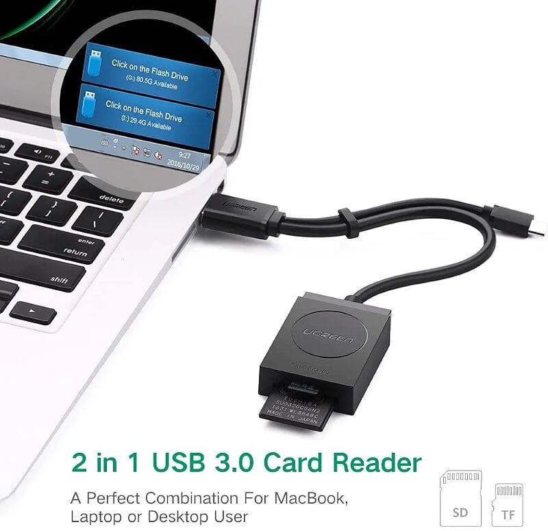 Ugreen UG50415CR127TK 15CM màu đen đầu đọc thẻ SD cổng USB 3.0 và micro dành cho PC và Android OTG - HÀNG CHÍNH HÃNG