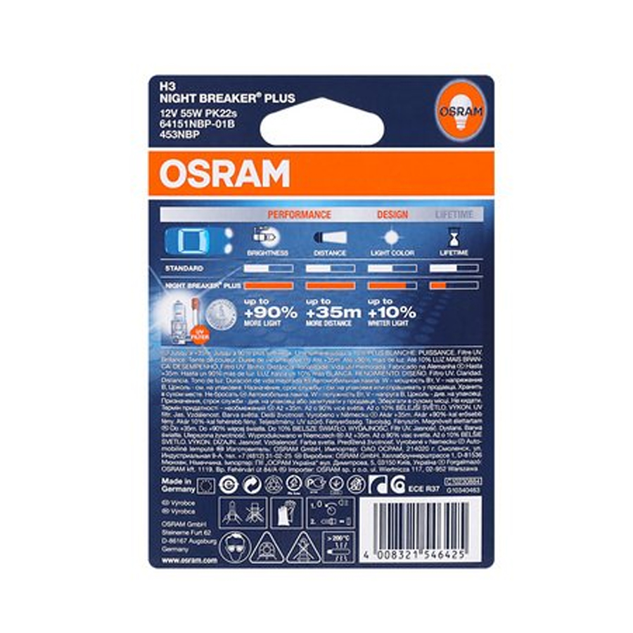 Bóng Đèn Ô Tô Osram H3 Night Breaker Plus (55W) - Xanh