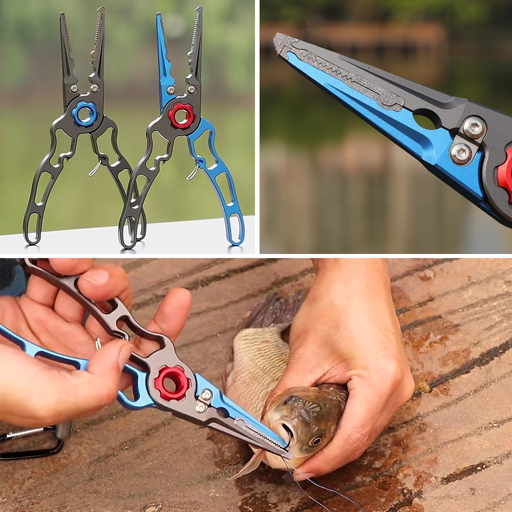 Aluminium Fishing Pliers Hook Remover Pliers Fish Holder Split Ring Tool Clip Clamp Line Cutter with Lanyard Storage Bag