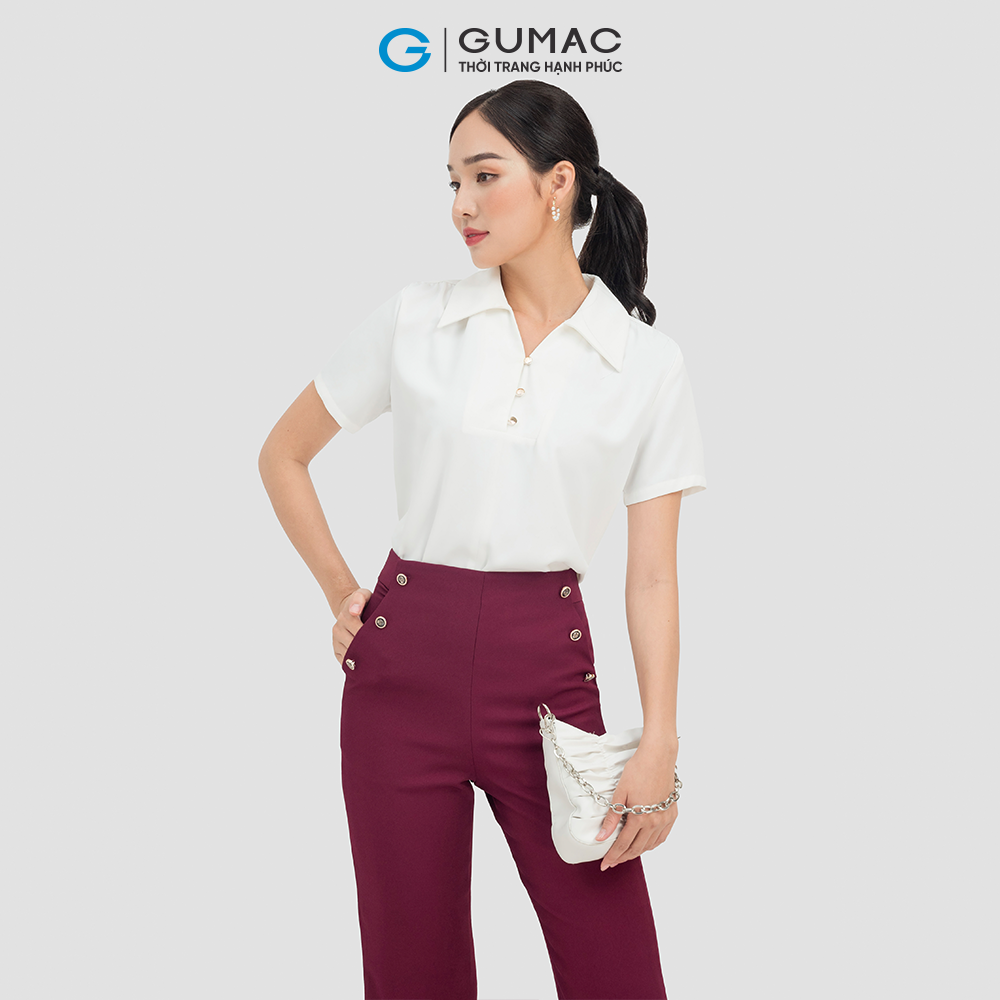 Quần tây nữ GUMAC QC07009 công sở dạng xương phối đính nút