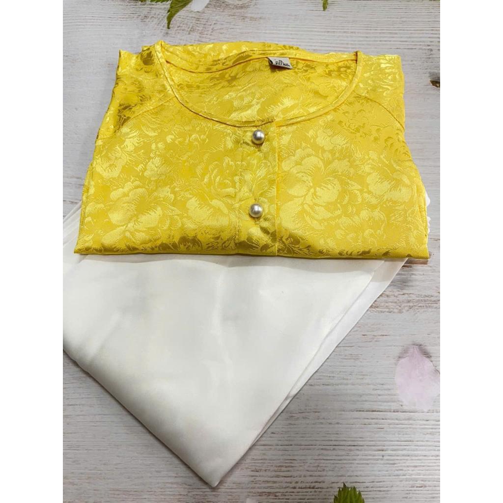 BỘ BÀ BA GẤM KÈM QUẦN LỤA TRẮNG 6 SIZE - Xanh chuối.Q trắng