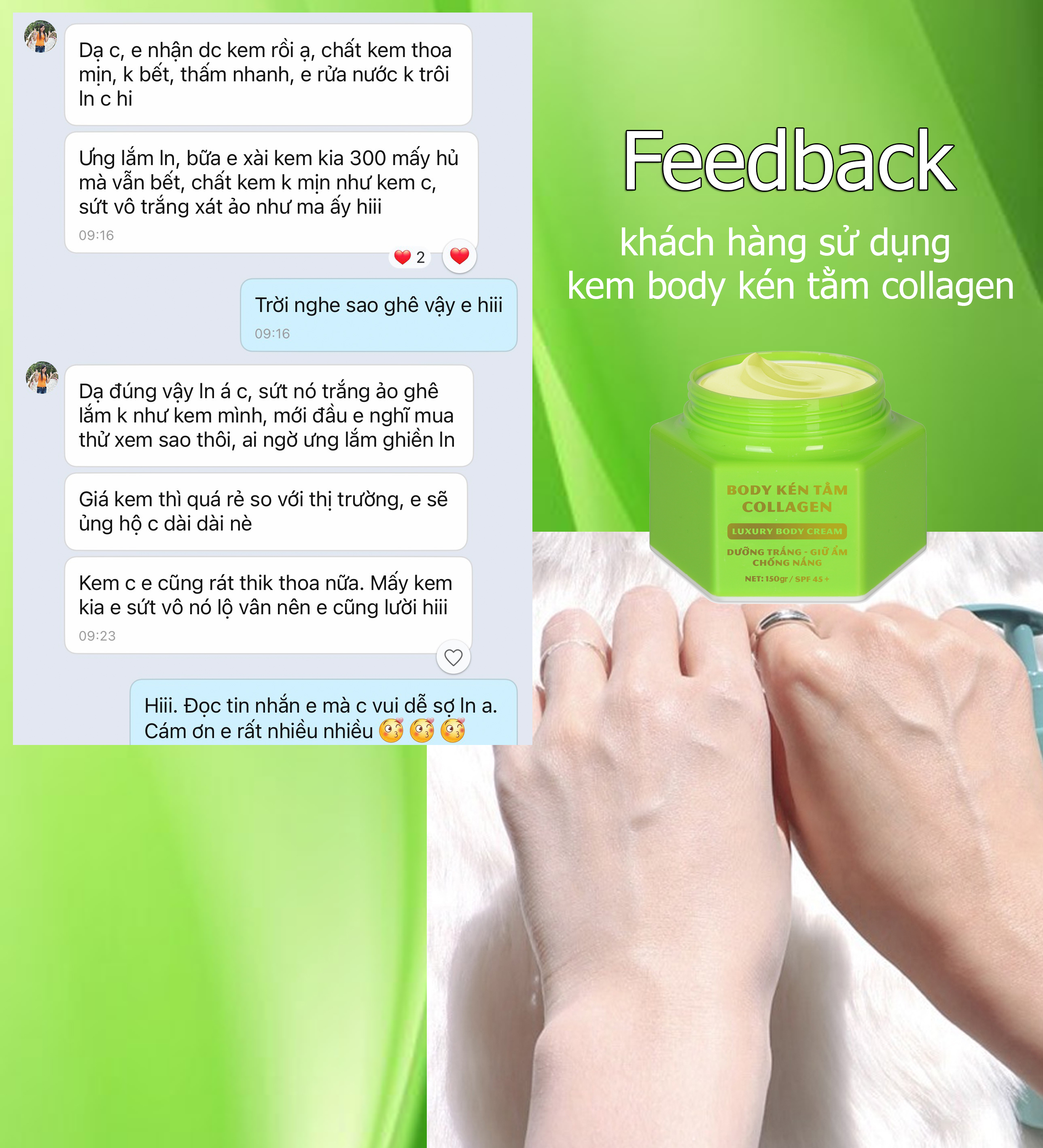 Combo 3 Hộp Kem Body Kén Tằm Collagen NDK trắng da toàn thân sau 2 tuần