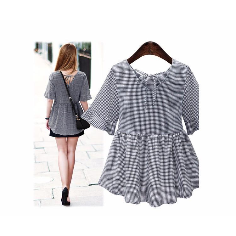 ÁO SỌC CARO BABYDOLL TAY LỠ CAO CẤP TK98N