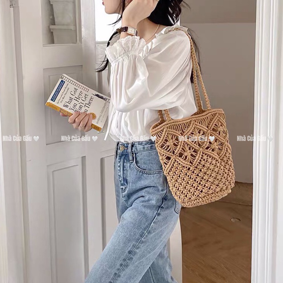 Túi len lưới họa tiết đan vuông vintage cực đẹp