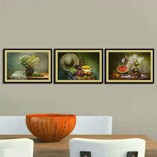 Bộ 3 Tranh Canvas Viền Composite Treo Tường Phòng Ăn &quot;Hoa Quả&quot; Phong Cách Sơn Dầu W548 (Size