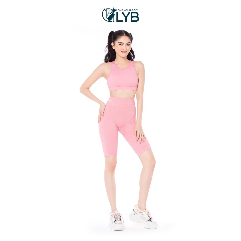 Bộ đồ tập thể thao gym yoga ngắn cá tính trẻ trung màu hồng LYB - FW22-S00014B
