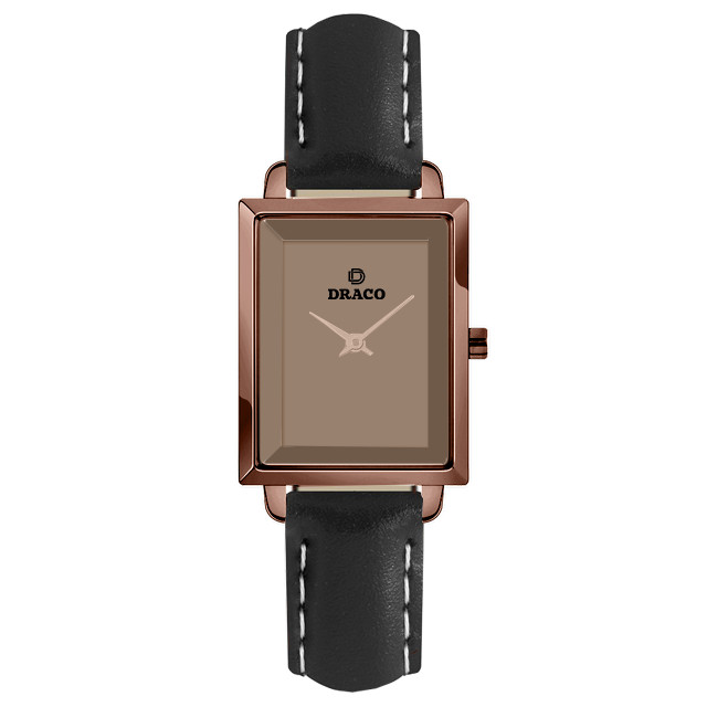 Đồng hồ nữ Draco D23-EL04 &quot;Elegant&quot; nâu kết hợp chất liệu dây da bò màu đen-phụ kiện thời trang nữ nhẹ nhàng tinh tế