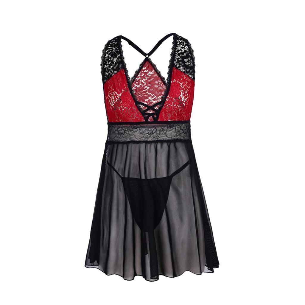 Womens Sheer Lace Bodydoll Plus Size Nightgown Full Slip With Panties