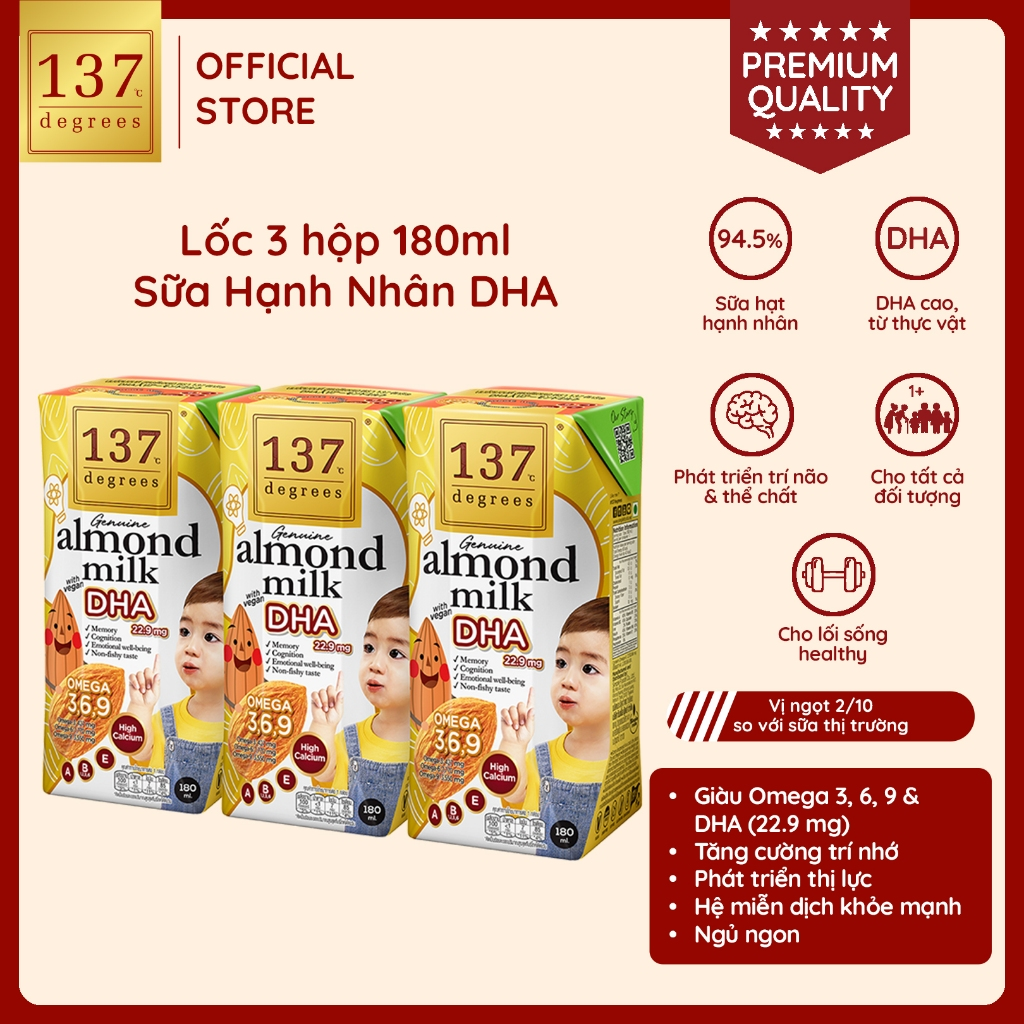 Lốc 3 hộp Sữa hạt Hạnh nhân DHA 137 DEGREES 180ml