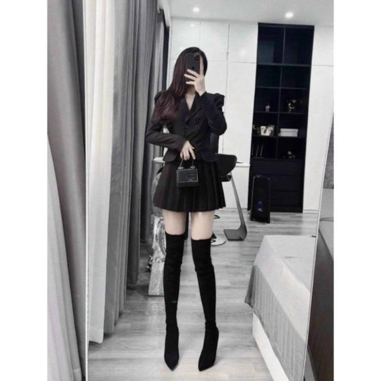 Set áo vest chân váy xếp ly chỉ có bigsize
