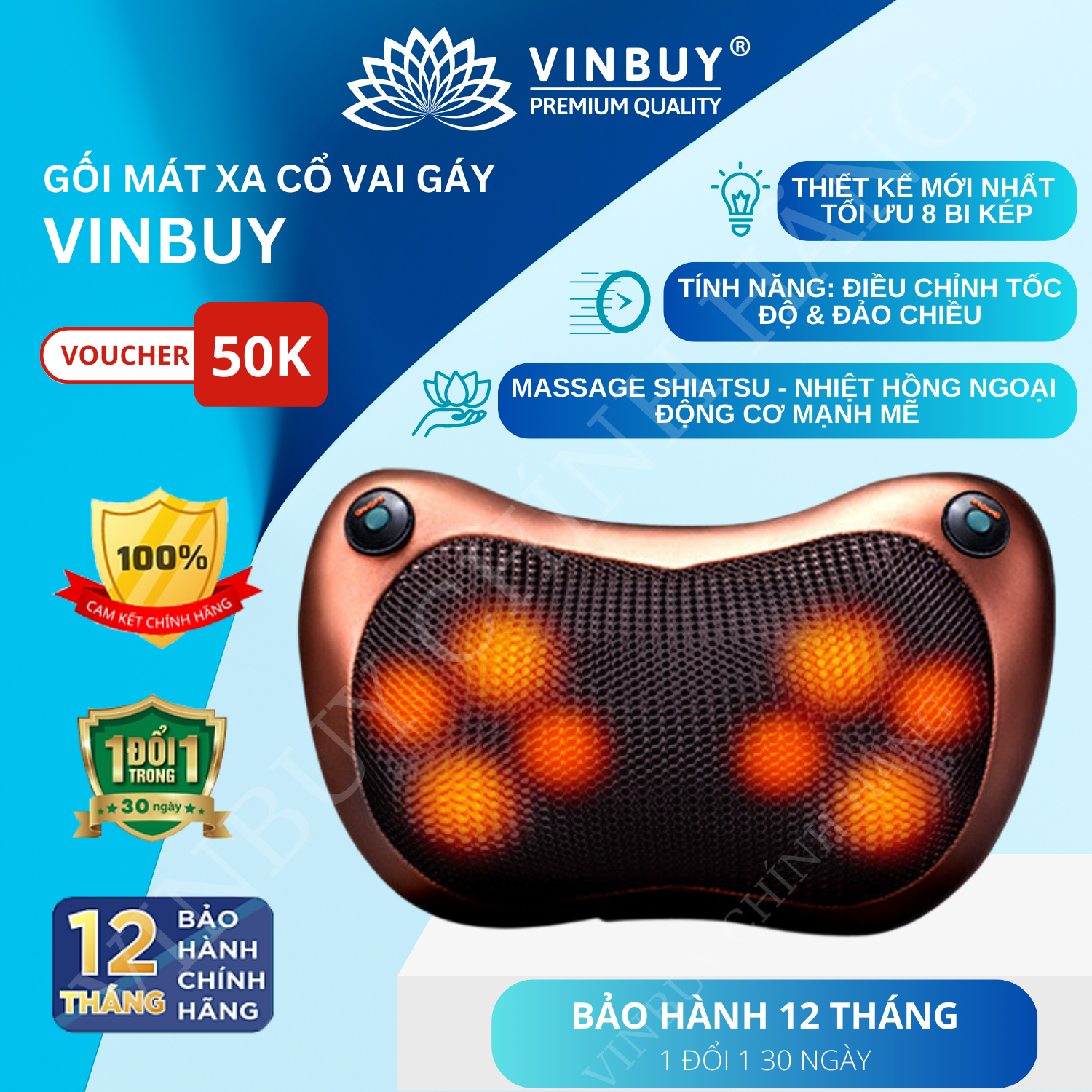 Gối Massage Cổ Vai Gáy Đa Năng - Máy Massage Toàn Thân Nhiệt Hồng Ngoại 2 Chiều - Mát Xa Chuyên Sâu Cho Cổ, Vai Gáy, Lưng Dưới, Đùi, Chân - Sử Dụng Tại Nhà, Văn Phòng, Trên Ô Tô - Quà Tặng Cho Bạn Bè, Người Thân - Chính Hãng - VinBuy