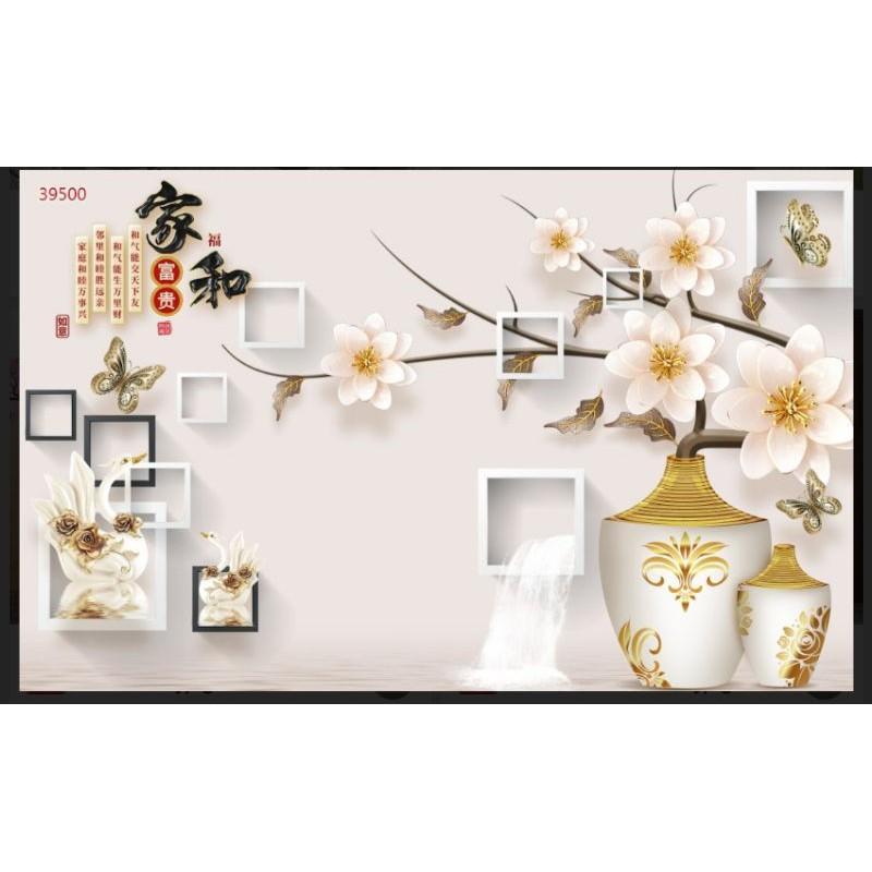 Tranh dán tường 3D bình hoa