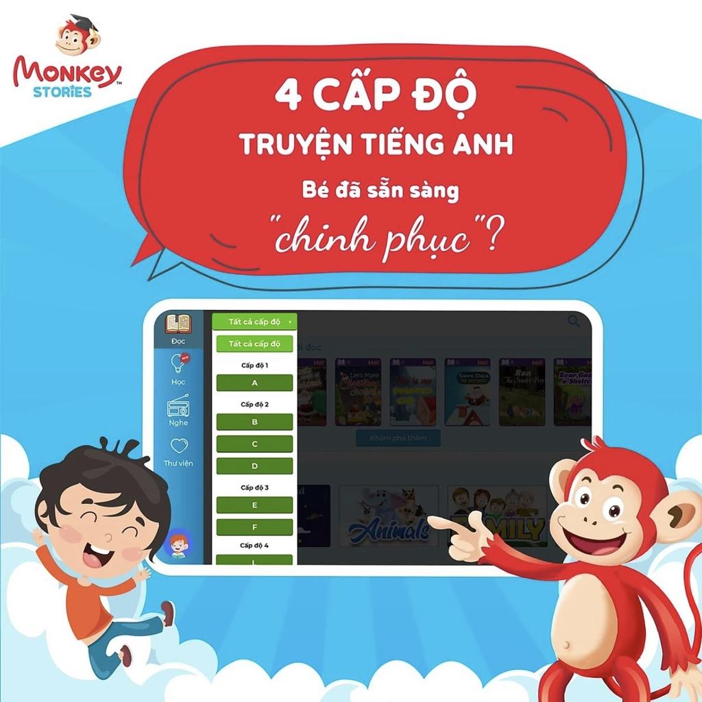 Monkey Stories 1 năm - Tiếng Anh 4 kỹ năng Nghe nói đọc viết cho bé 