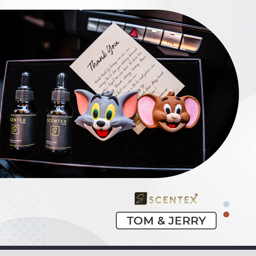 Nước hoa xe hơi cao cấp Scentex TOM AND JERRY 100% Organic, được làm từ chất liệu đá Aroma Stone đặc biệt, dễ dàng thẩm thấu và khuếch tán mùi hương theo cửa gió điều hòa, khử mùi, diệt khuẩn hiệt quả - Hàng Chính Hãng