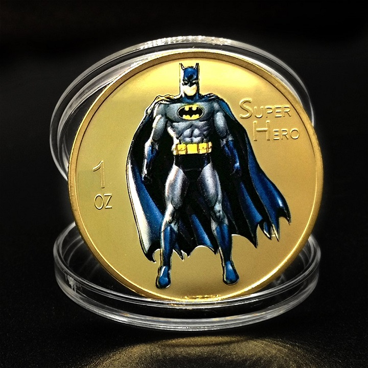 Xu lưu niệm Siêu Anh Hùng Bat Man Vàng, chất liệu Niken, đường kính xu 4cm, dùng để lưu niệm, sưu tầm, làm đồ thủ công mỹ nghệ - SP002463