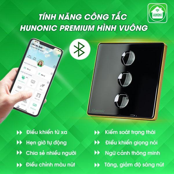 Công Tắc Cảm Ứng Hunonic Premium Hình Vuông Viền Vàng, Công Tắc Thông Minh Wifi Điều Khiển Từ Xa Bằng Điện Thoại