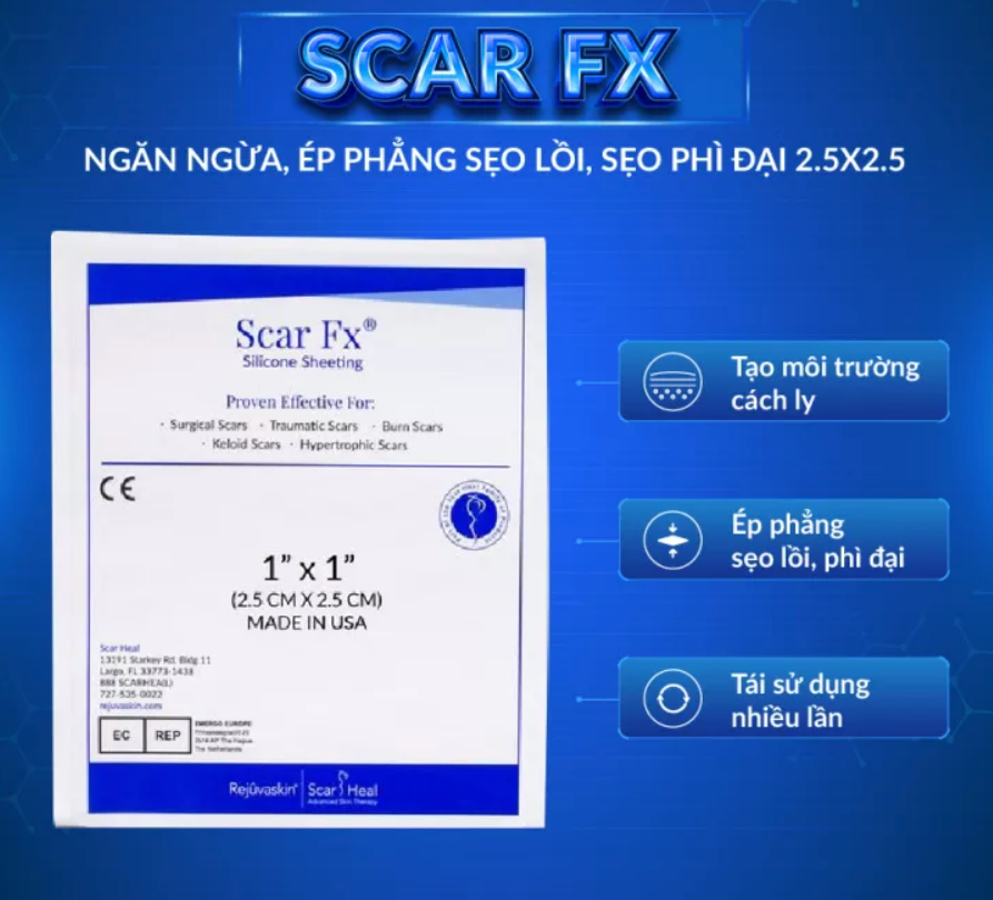 Miếng Dán Ngăn Ngừa Và Ép Sẹo Lồi, Sẹo Phì Đại Scar FX 2,5cm x 2,5cm của Rejuvaskin