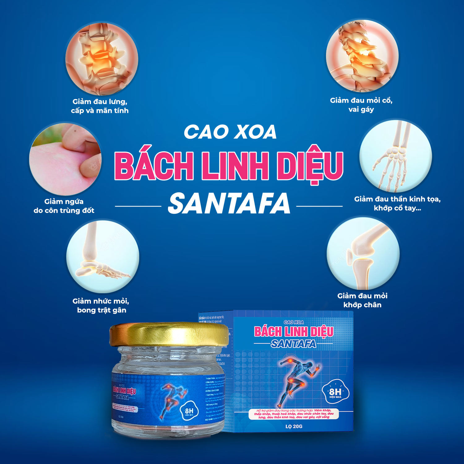 Cao Xoa Bóp Bách Linh Diệu Santafa Hiệu Quả 8H Hỗ Trợ Giảm Đau Viêm Khớp, Thoái Hoá Khớp, Đau Nhức Chân Tay, Đau Vai Gáy, Cột Sống