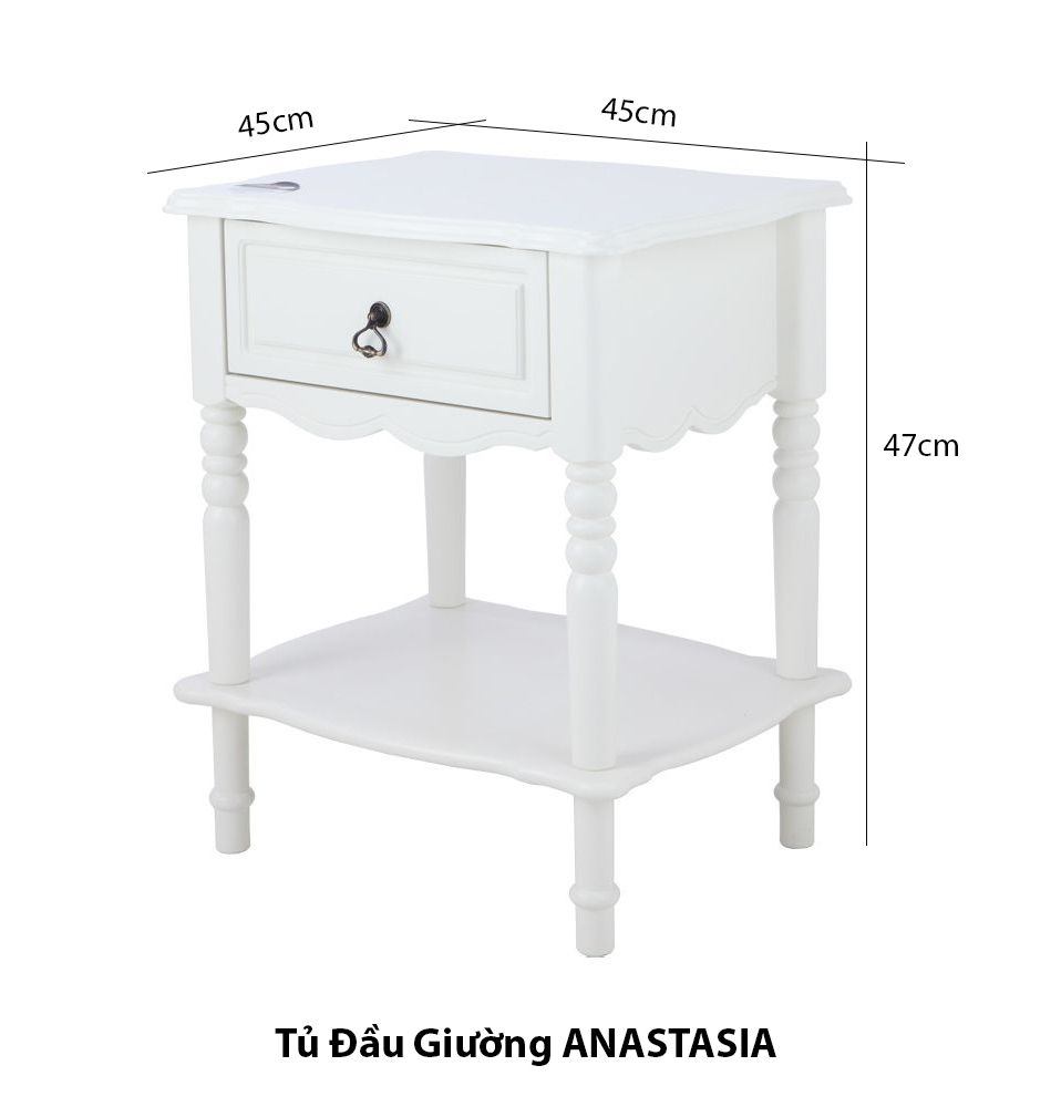 Tủ kệ đầu giường có ngăn kéo ANASTASIA gỗ công nghiệp cao cấp chống ẩm, màu trắng sang trọng, phong cách cổ điển | Index Living Mall - Phân phối độc quyền tại Việt Nam