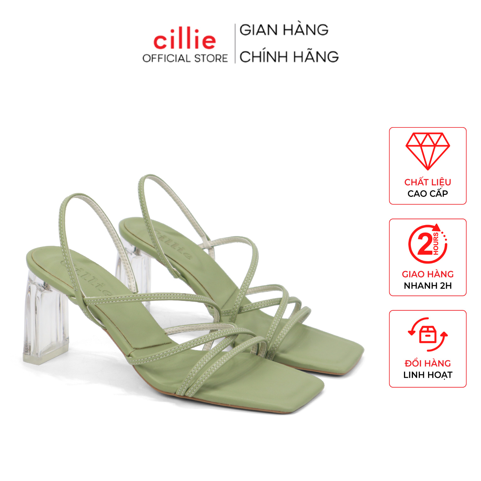 Giày Cao Gót Sandal Dây Mảnh Nữ Cillie Gót Trong Suốt Cao 8p 1029