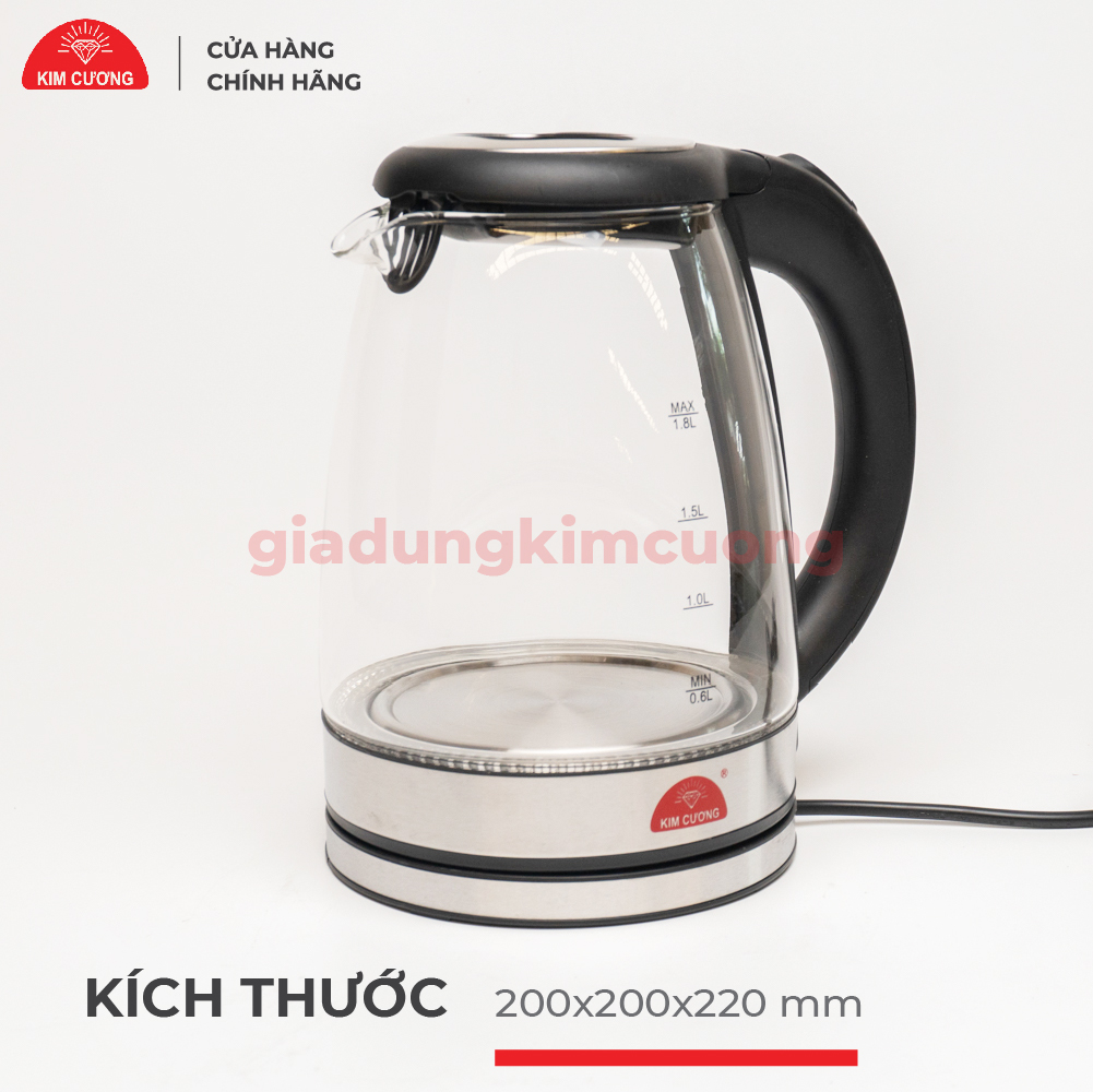 Ấm Đun Siêu Tốc Thủy Tinh 1.8 Lít Kim Cương - Hàng Chính Hãng