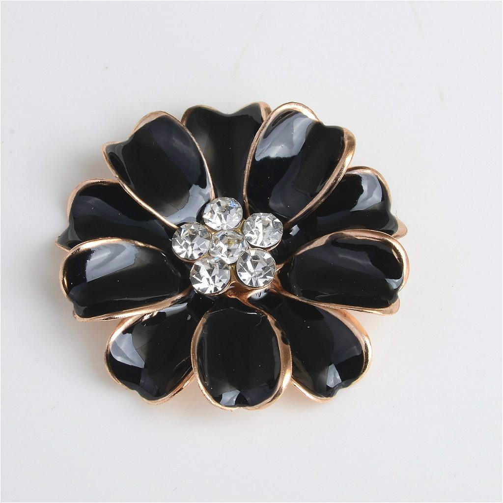 20 Pieces Metal Pink and Black Enamel Rhinestone Crystal Flower DIY Embellishment Flatback Buttons 32mm for Wedding Card Phone Case Decorative Hair Bow Craft Making