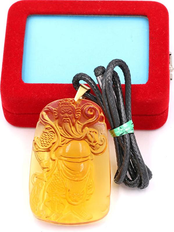Dây chuyền mặt tượng Quan Công - pha lê vàng QC14  - kèm hộp nhung