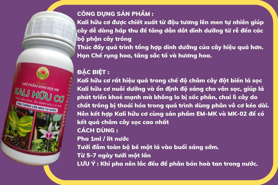 Chế Phẩm Sinh Học KALI HỮU CƠ Tăng Sắc Hoa, Ổn Định Màu Lá Sọc
