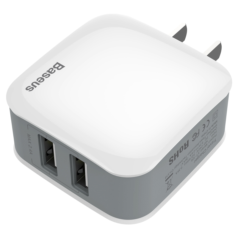 Cốc sạc chuôi dẹt 2 cổng sạc nhanh 2.4A Max - Củ sạc nhanh Baseus Letour Dual USB - Hàng Chính Hãng