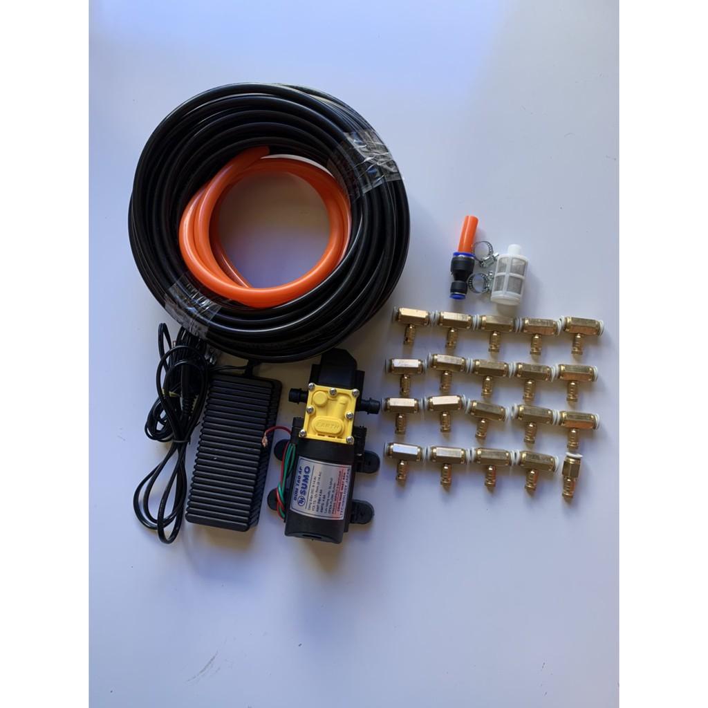 Bộ phun sương. tưới lan. bộ bơm sumo Đen kèm ng,uồn 12v_5a. 25m dây phun. 20 béc đồng. giúp làm dịu mát căn nhà và vườn