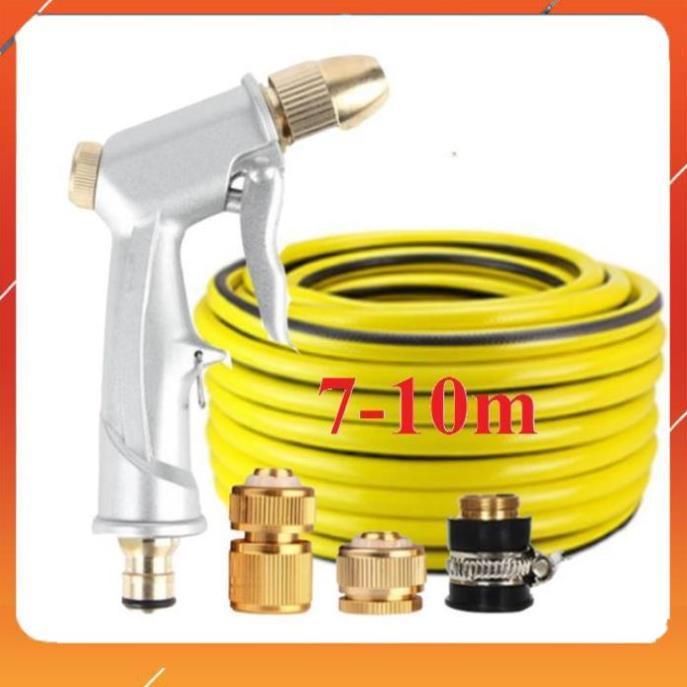 Vòi Xịt️Evoucher Bộ dây vòi xịt nước rửa xe, tưới cây , tăng áp 3 lần, loại 7m, 10m 206701 đầu đồng, cút đồng