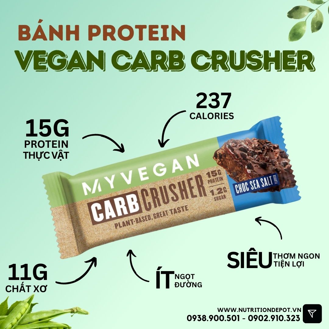 Bánh Vegan Carb Crusher Myprotein bổ sung năng lượng và protein thực vật - Hộp 12 cái - Nutrition Depot Vietnam