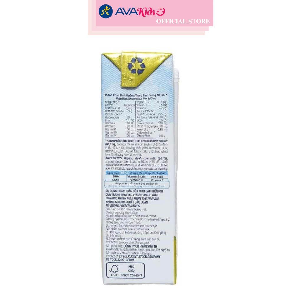 Lốc 4 hộp sữa tươi tiệt trùng TH true MILK Top Kid Organic có đường hương kem vanilla tự nhiên 180 ml (từ 1 tuổi)