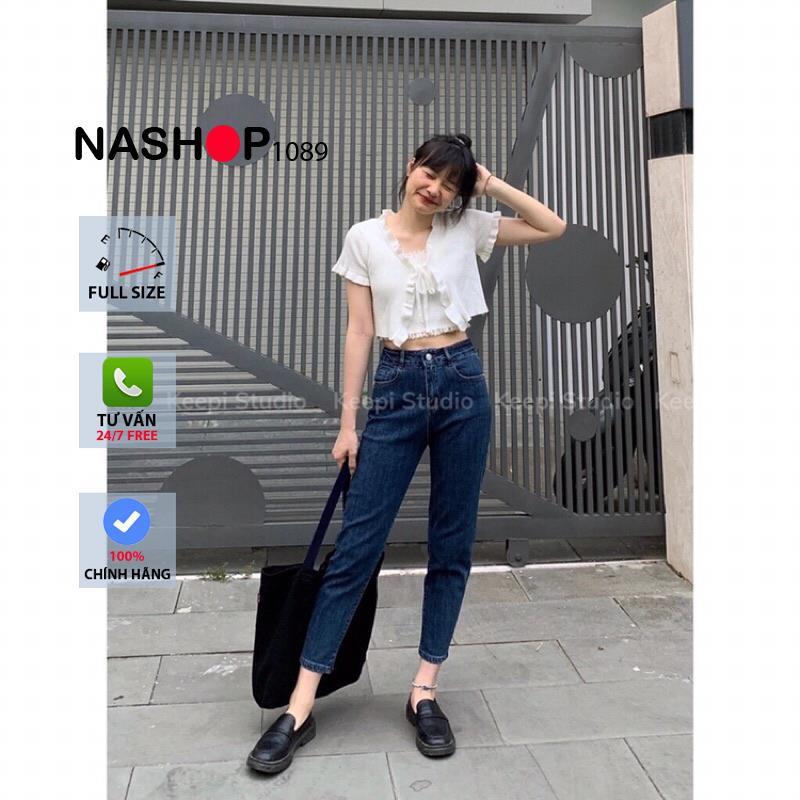 Quần jean bò baggy nữ cạp cao hàng Quảng Châu phong cách Hàn Quốc sành điệu style năm 2021 nashop 1089