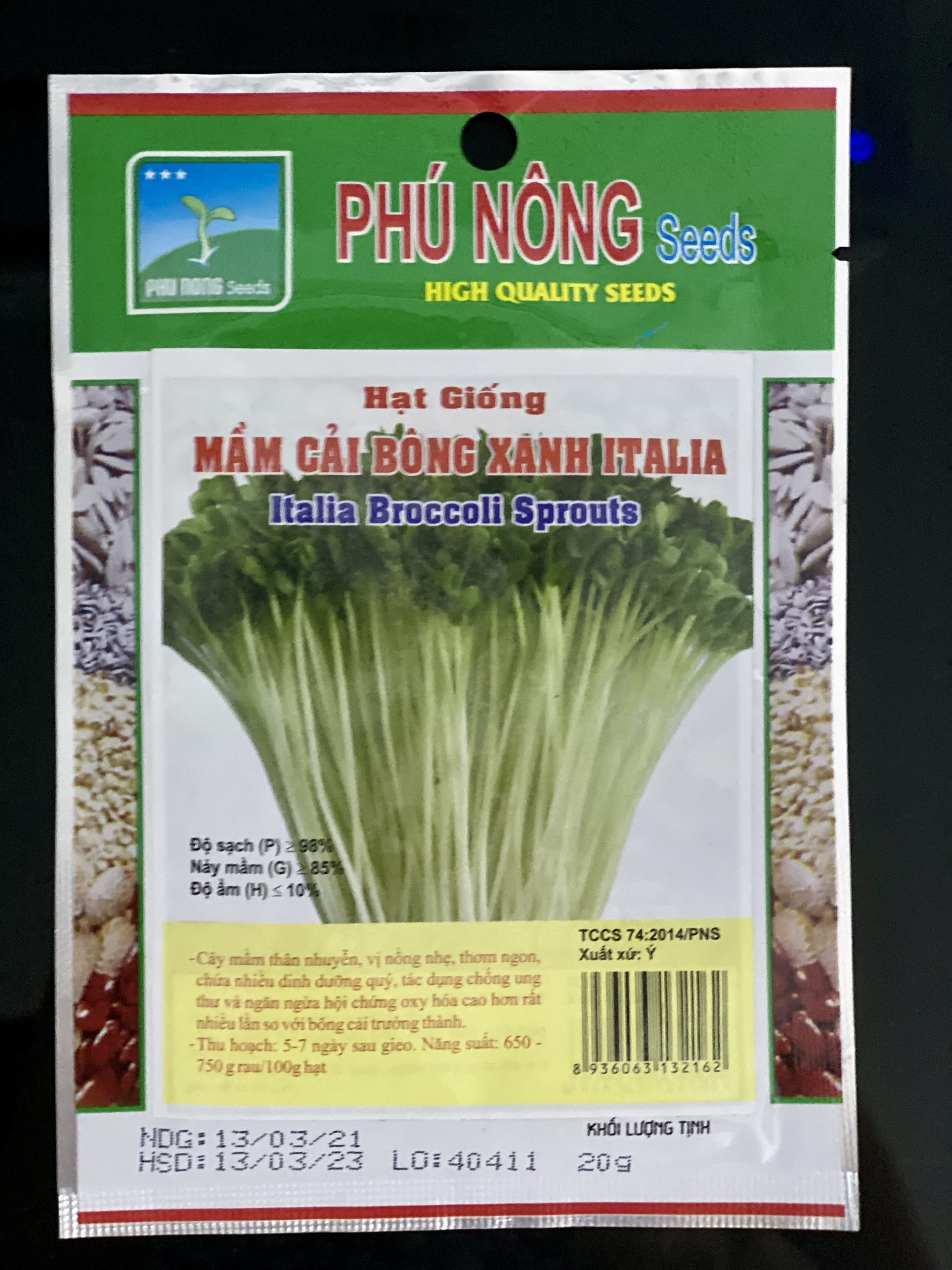 HẠT GIỐNG RAU MẦM CẢI BÔNG XANH PHÚ NÔNG -20GR
