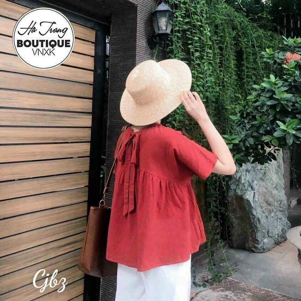 Set bộ áo from rộng cột nơ️̂ ️ Chất liệu đũi nhăn giúp bạn không cảm thấy khó chịu khi mặc 2 màu y hình