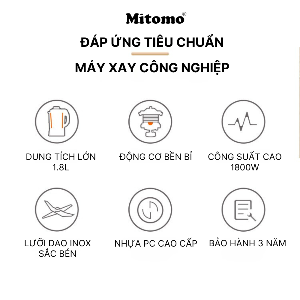 Máy xay công nghiệp, máy xay sinh tố đa năng Mitomo KD-1800, chuyên dụng cho kinh doanh hàng chính hãng - BH 3 năm