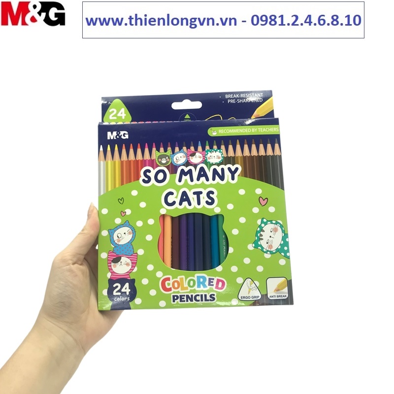 Chì gỗ 24 màu M&amp;G hình So Many Cat vỉ giấy - AWP343A2