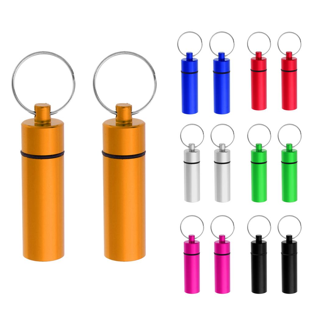 2Pcs Waterproof Aluminum Pill Box Case Bottle Cache Drug Holder Keychain