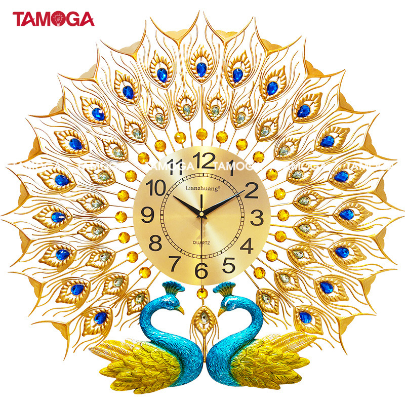 Đồng hồ tường trang trí chim công vàng sang trọng TAMOGA HIANTA 618