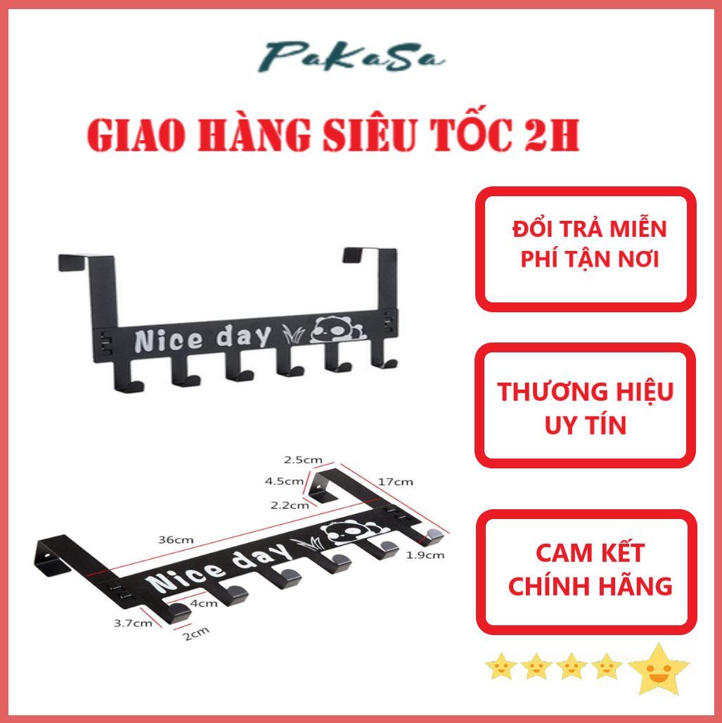 Móc Treo Quần áo , Vật Dụng Gắn Sau Cánh Cửa Có 6 Móc Nice day Tùy Chọn Màu - Hàng Chính Hãng